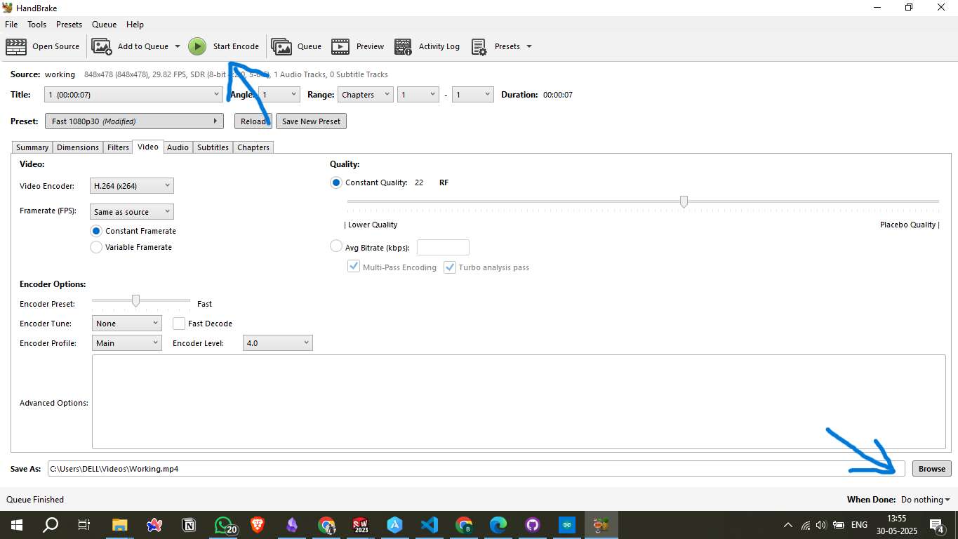 HandBrake Start Encoding